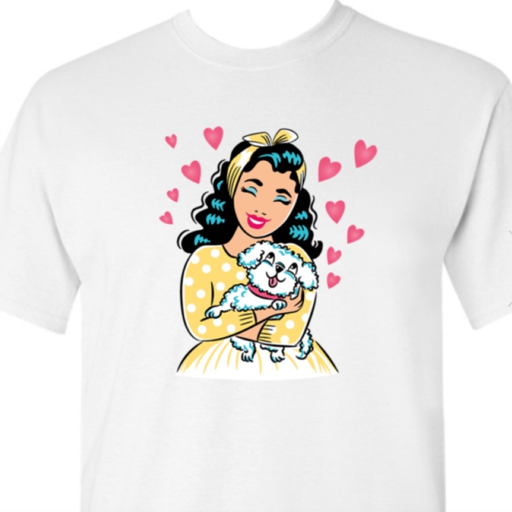 Puppy Love Pinup Girl T-Shirt Dog Poodle Retro
